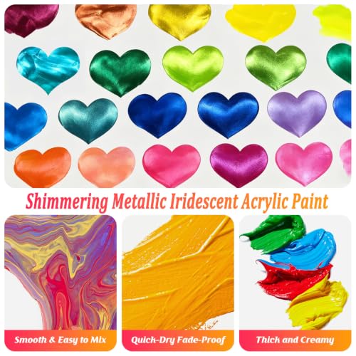 Image of Caliart 24 Chameleon Colors Iridescent Acrylic Paint Set with 12 Brushes ﻿ | Craft Painting kit for Adults Artists Beginners, Rich Pigment Non-toxic, Canvas Wood Rock Pumpkin Ceramic Art Supplies Paint