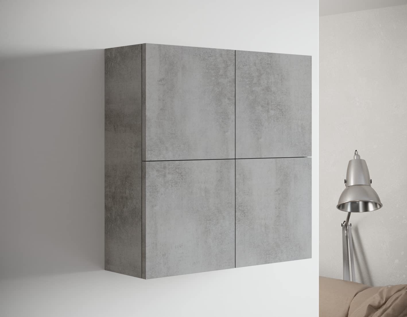 MaMa Store Atena Pensile Doppio Mettitutto 4 ante e sistema di apertura push and pull, Laminato, Grigio Cemento L. 71 X P. 22 X H. 71 cm, Arriva già assemblato
