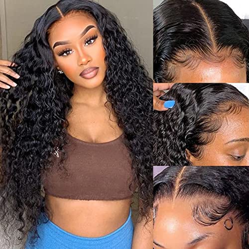 Deep Wave Lace Front Wigs Human Hair 13x6 HD Transparent Deep Curly Lace Frontal Wigs for Women 200% Density Glueless Virgin Brazilian Human Hair Pre Plucked with Baby Hair Super Soft 20 Inch