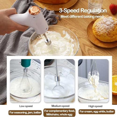 Electric Hand Whisk, USB Rechargeable, Wireless Portable Egg Beater with 2 Detachable Whisks with 3 Speed Modes for Eggs/Milkshake Cream/Butter/Baby Food, Fit for Kitchen/Camping/Gifts (White) - Image 6