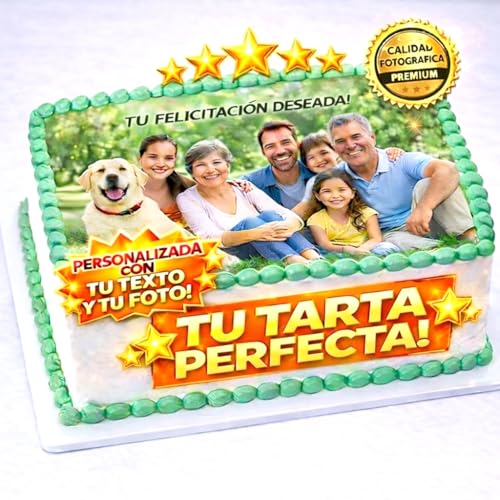 FOTO COMESTIBLE para tarta Personalizada con nombre y edad. Foto de tarta para cumpleaños. Papel de Oblea o Azúcar para Tartas Varios Tamaños - Rectangular
