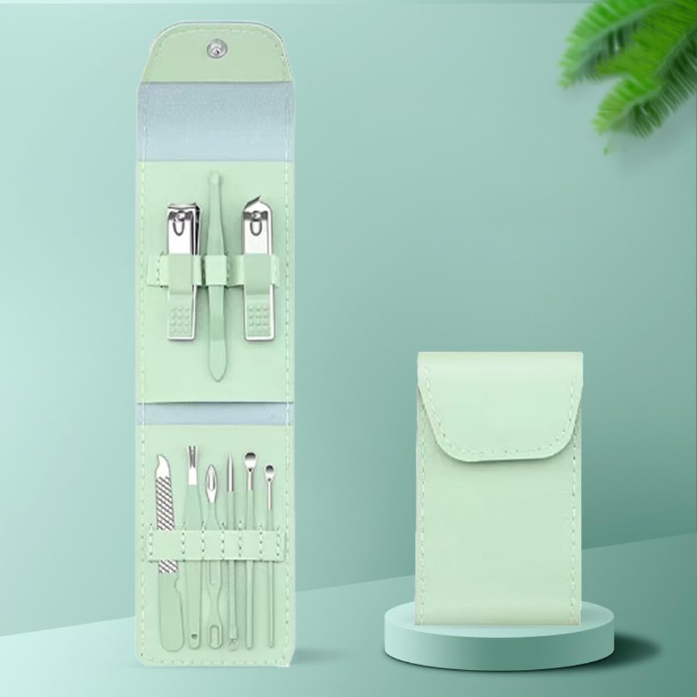8 Pcs Nail Clippers Beauty Tool Portable Set Stainless Steel Manicure Set with Leather Bag for Home Workplace