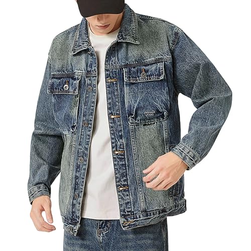 Veste en jean pour homme col montant coupe ajustée style motard