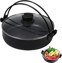 JapanBargain 3868, Sukiyaki Nabe Pot Shabu Shabu Hot Pot Pan with Glass Lid for Induction Heating IH Stove