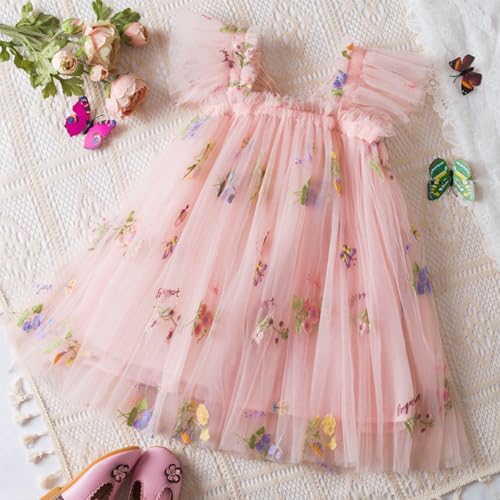 Girls' Elegant Tulle Dresses Butterfly Embroidery Design Princess Gown Party Dress, Ages 6 Months-5 Years4