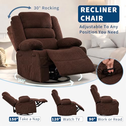 Image of Rocking Recliner Chair for Adults 360 Swivel Manual Recliner