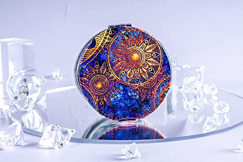 Lizimandu Metal Compact Mirror- 3X Magnifying Makeup Mirror - Perfect For Purses - Travel - 2-Sided With 3X Magnifying Mirror And 1X Mirror(Blue Flower) #TOP4