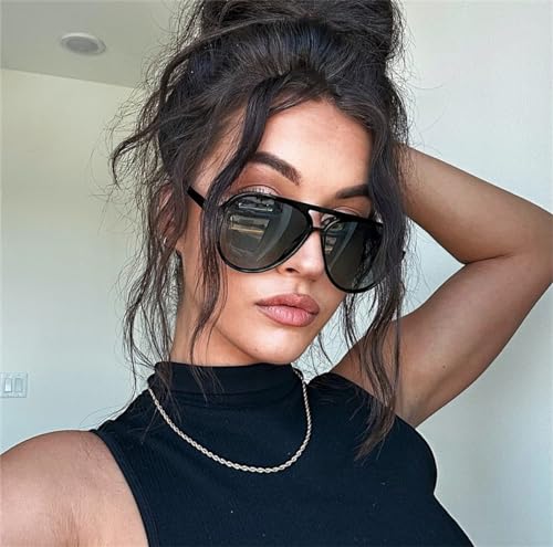 Image of GUVIVI Retro Aviator Sunglasses for Women Men Oversized Classic 70s Vintage Trendy Tangle Free Square Aviators Sun Glasses