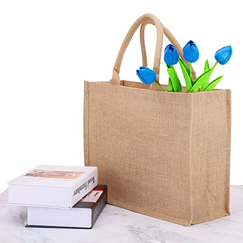 3 Pack Burlap Tote Bags With Inner Zipper Pocket, Large Jute Tote Bag Reusable Grocery Bags Bridesmaid Wedding Gift Beach Travel Shopping Tote Bags Blank Diy Bags, 15.3 X 12.2 X 5.9 Inches #TOP4