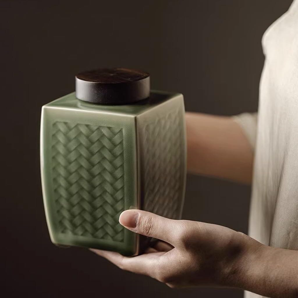 Juego De Té Tanque de Almacenamiento de latas de té, pequeño almacén de té doméstico, Almacenamiento de té Kung Fu, Tanque de Almacenamiento Sellado de cerámica celadón Tarro para Guardar Té