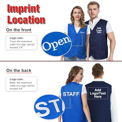 TopTie Custom Unisex Work Vest Volunteer Staff Button Vest Printed Embroidered Your Text Logo2