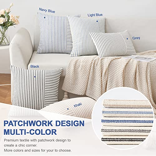 Miulee 2P_FBPJ_18IN_03 Khaki And Beige Patchwork Farmhouse Pillow Covers 18X18 Inch thumb #1