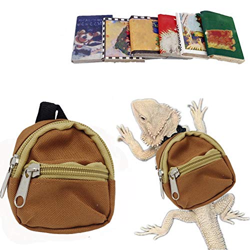 Mochila Lagarto para Dragões Barbados Mochila Escolar e Livros Conjunto de Roupas de Répteis Acessórios de Roupas de Répteis Feito à Mão para Fotos de Volta às Escolas para Lagarto Dragão Crested Camaleão (Marrom)