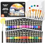 Shuttle Art 48 Ensemble de peinture acrylique, 30 Couleurs Peinture acrylique36ml) avec 10 Brosses 5 Toile 1 Couteau de peinture 1 Palette 1 Éponge, Ensemble complet pour les enfants, Adultes Peinture sur Toile Rocks Wood Ceramic