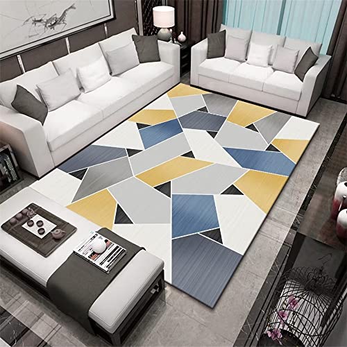 Tapis chambre géométrique gris bleu antidérapant et résistant à l'usure