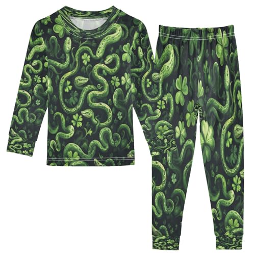 Pajama Sets Long Sleeve Green Shamrocks Snakes Pattern Soft Comfy Sleepwear 2 Piece PJS 3-8T