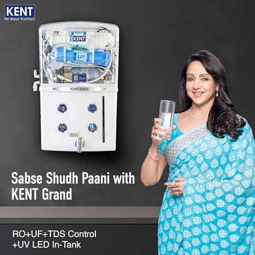 Image of KENT Grand RO Water Purifier | Advanced RO Tech for Sabse Shudh Paani | RO+UF+TDS Control + UV LED Tank | 8L | 20LPH Flow | Ideal for Borewell /Tanker /Municipal Water | Largest Service Network