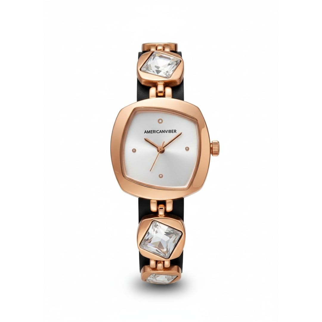 americanviber Women Watches Analogue Wrist Watch for Women's & Girls&Miss&Ladies Rose Gold Dial Watch with Stylish Diamond Studded-picture-46