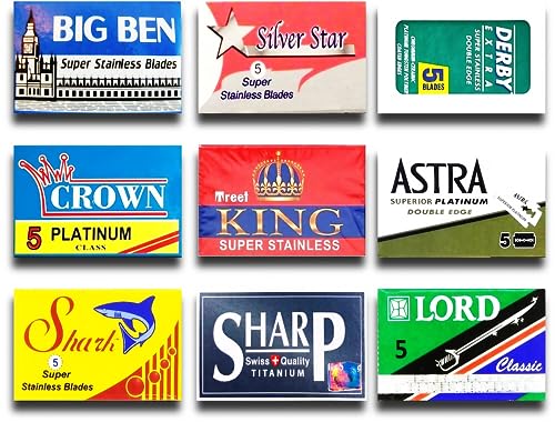 Astra-Derby-Shark-Lord-Treet-Sharp-Big Ben 50 Quality Double Edge Razor Blades Sampler (9 different brands)