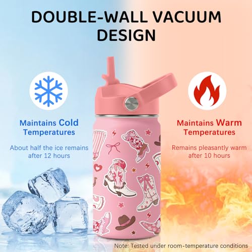 Image of Boot Water Bottle for Daughter, Stainless Steel Insulated Tumbler with Straw Lid and Handle, 12oz Reusable Leak-Proof Bottle for Sports