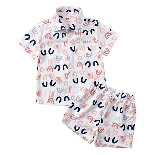 Toddler Kids Baby Boy Shorts Set Printed Short Sleeve Tee Shirt and Shorts Pants 2Pcs Summer Outfit (Rainbow, 1-2 Years)