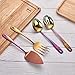 Berglander Stainless Steel Colorful Titanium Plated Flatware Serving Set 4 Pieces, Cake Server Cold Meat Fork Pierced Serving Spoon Serving Spoon, Rainbow Color Silverware Set (shiny, Rainbow)