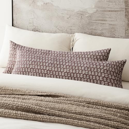 Image of Foindtower Set of 2 Decorative Vintage Long Lumbar Throw Pillow Covers Neutral Modern Farmhouse Cushion Covers Floral Home Decor for Sofa Couch Chair Bedroom Living Room,14x36 Inch,Wine Red