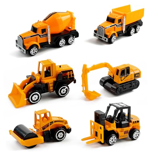 O-Kinee Voiture Jouet Enfants, 6 Pièces Voitures Jouets Chantier, Mini Tractopelle Gâteau Décoration, Véhicules de Construction 2 3 4 5 6 Ans pour...
