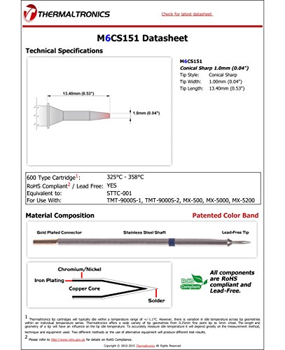 Image of Thermaltronics M6CS151 Conical Sharp 1.0mm (0.04in) interchangeable for Metcal STTC-001