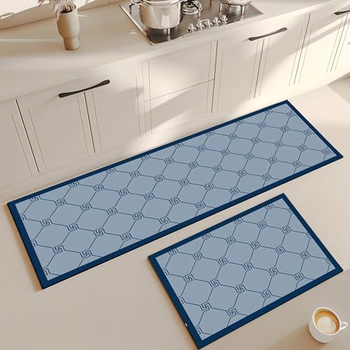 Image of Roslen Premium Kitchen Mat, 2-Pcs Geometric Pattern, Anti Slip, Machine Washable, Standing Desk Mat, Comfort Runner Rug Carpets for Kitchen, Office, Balcony (118x38cm, 58x38cm)