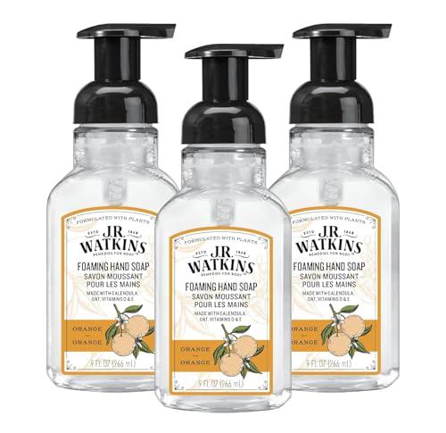 J.R. Watkins Foaming Hand Soap Pump with Dispenser Moisturizing Hand Soap Foam Alcohol-Free and Cruelty-Free Use for Kitchen or Bathroom Orange 9 fl oz 3 Pack