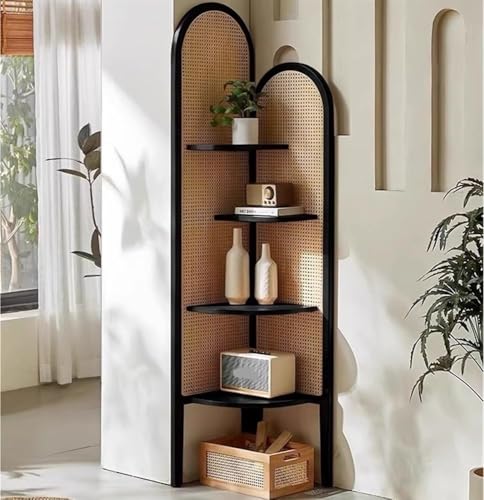 4-stöckiges Rattan-Bücherregal, dreieckiger Eckschrank,...