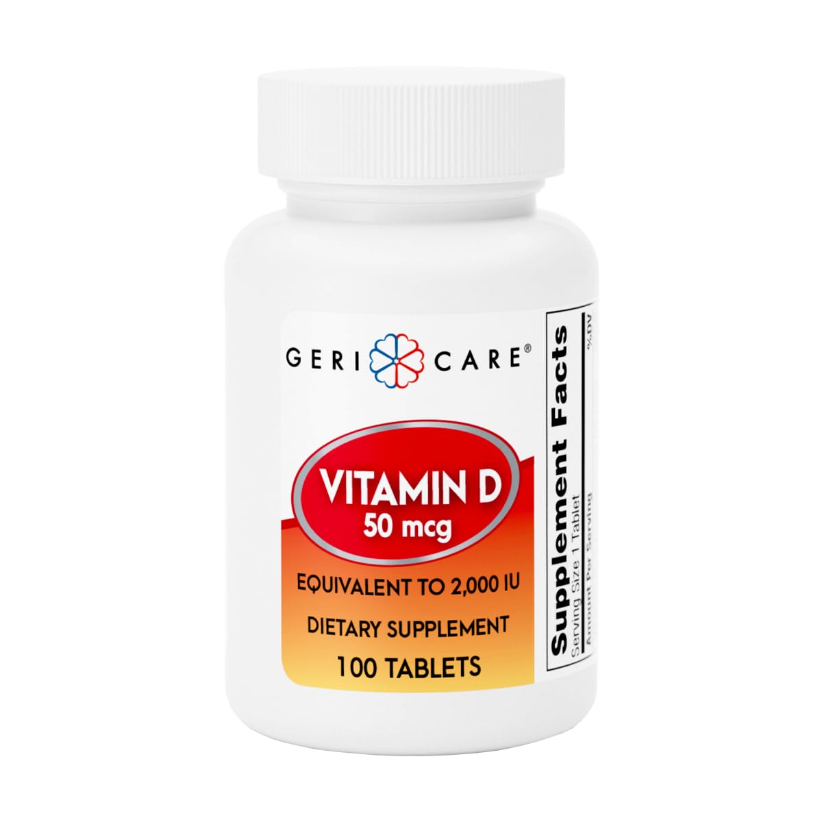 GeriCare Vitamin D 50 mcg, Essential Bone Health, Muscle Function & Immune Support – Dietary Supplement Tablets – 100 Count (Pack of 1) 100 Count (Pack of 1) Vitamin D 50mcg