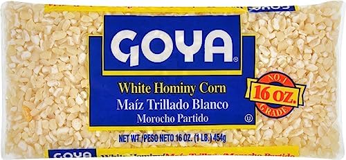 Goya White Hominy Corn, High in Fiber, Soups, Pantry Staple, 16 Oz