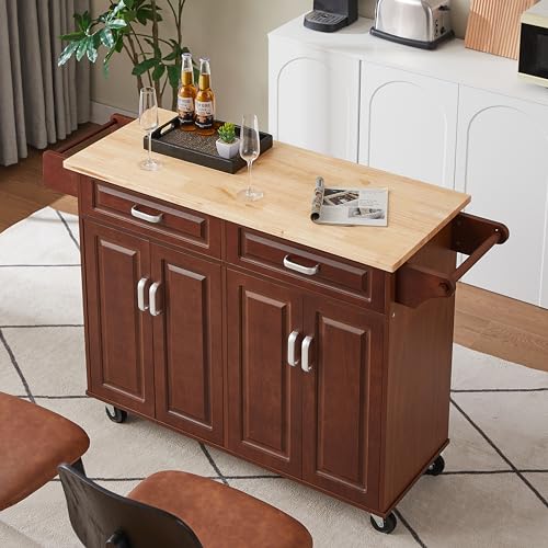 WHMAIYS 54" Drop-Leaf Kitchen Cart with Storage,Coffee Cart with Lockable
