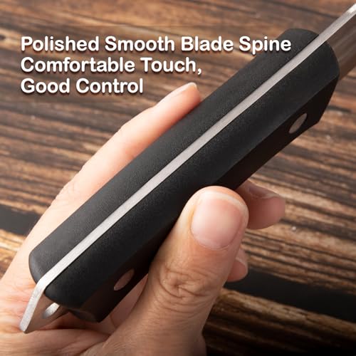 تي جيه بوب سكين تقطيع اللحم متعدد الاغراض 4.3 انش، سكين تقطيع اللحوم مصنوع يدويا من الستانلس ستيل مع غمد جلدي، سكين شيف مطبخ حاد للغاية، سكين جزار محمول للمنزل والتخييم والشواء