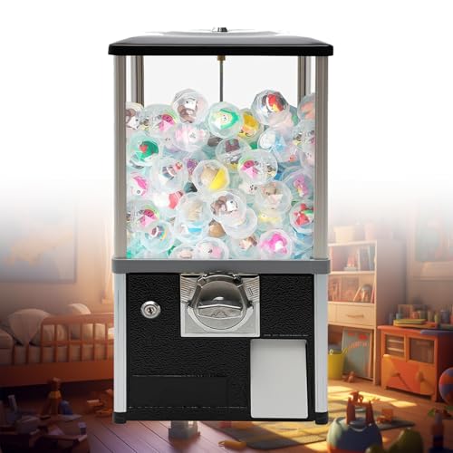 JJENXYYDS Small Vending Machine,Vintage Candy Gumball Machine,Round Capsules Gumballs Bouncy Balls,Gashapon Machine for Game Stores,Coin Operated Gumball Bank,Black