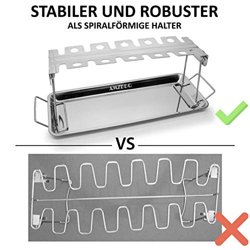 AMZBBQ® Premium Hähnchenschenkel Halter für 12 Keulen - Robuster Hähnchen Ständer aus 100% Edelstahl - Spülmaschinengeeignetes Hähnchenbräter-Grillzubehör für Männer Geschenk