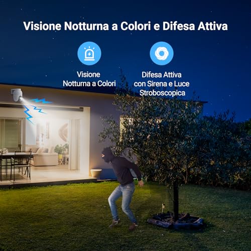2 telecamere di sorveglianza WiFi esterno 360°, 1080P telecamera IP di sicurezza, visione notturna a colori, AI rilevamento delle persone, monitoraggio automatico dello zoom, audio - Powerline - Immagine 6