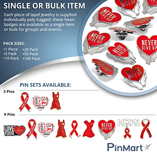 Pinmart Heart Disease Awareness Enamel Lapel Pin – Gold Plated Glitter Red Dress Pin – Support Heart Health – Jewelry Brooch Pin With Secure Clutch Back #TOP4