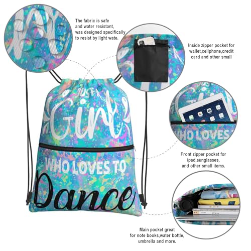 Image of Dance Theme Women Drawstring Backpack, Waterproof Drawstring Bag for Gym Shopping Sport Yoga Dance Rehearsal, Birthday Gift for Ballet Dancer Actor Actress, Sackpack Bag with Zippered Pocket