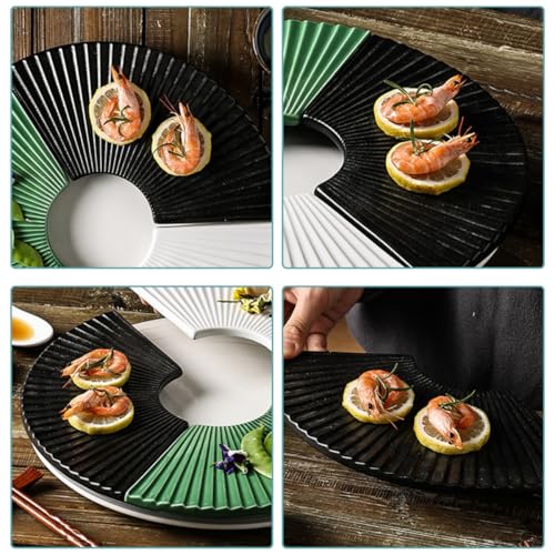 Plato de cerámica negro en forma de abanico para sushi miniatura 5
