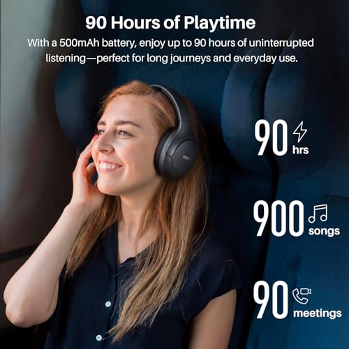 TOZO HT3 Hybrid Noise Cancelling Headphones, 90H Playtime Wireless Over Ear Bluetooth Headset, Spatial Audio AI Chat with 5 Mics, Supports Dual Connection and USB-C Input, with 32 EQ Music Modes - Image 6