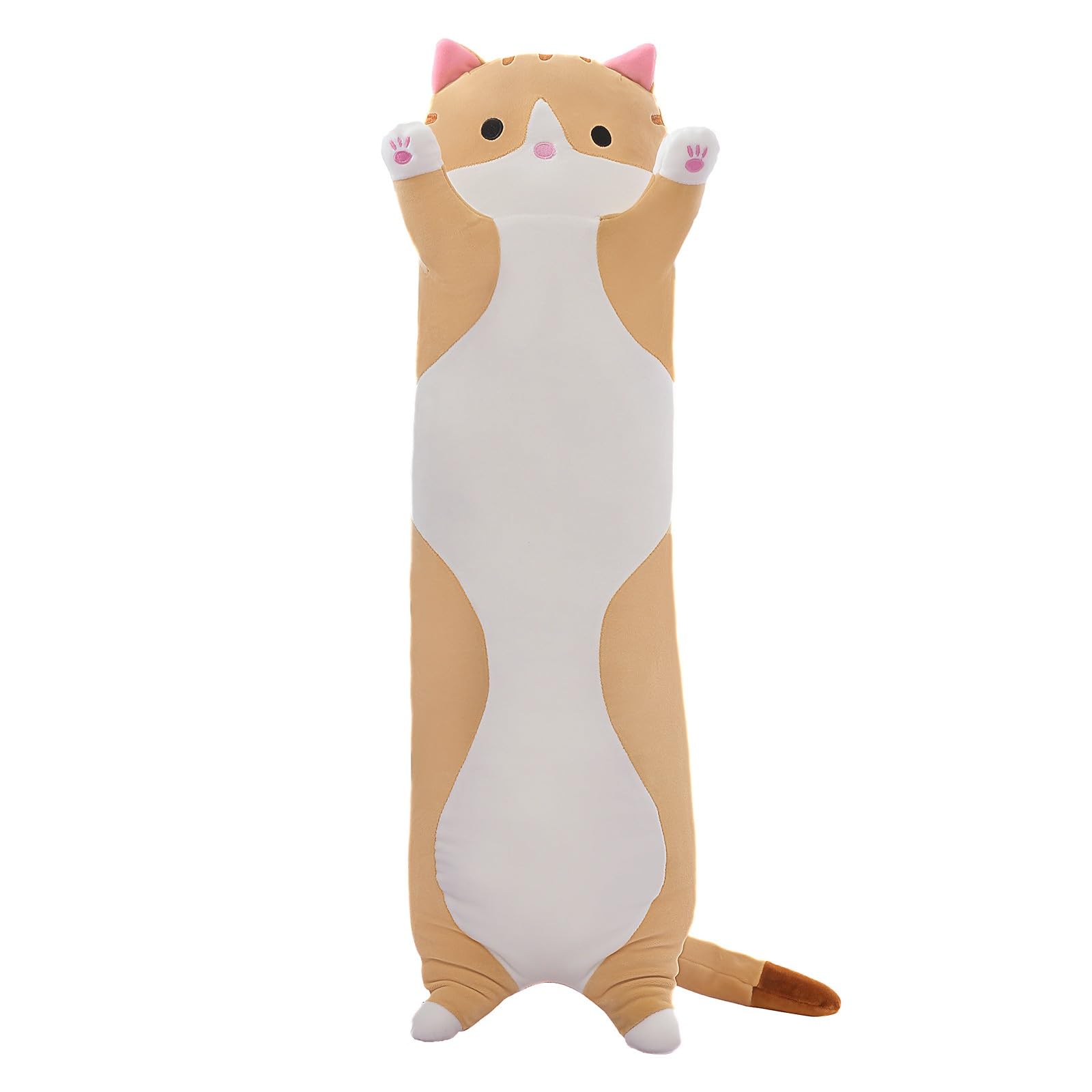 SHINUOER Cute Cat Plush Long Body Pillow – Soft Cartoon Stuffed Animal Doll, Kawaii Cat Plushie Cuddle Toy for Kids, Girls & Girlfriend (Brown, 35.4