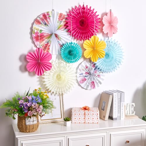 Image of SUNBEAUTY Paper Flowers Decorations for Wall Tea Party Decoration Paper Fans Classroom Decoration Paper Floral Backdrop Decor for Valentines Day Mother's Day and Wedding, Set of 9