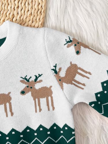 Image of Girls Christmas Pullover Sweaters Reindeer Elk Snow Long Sleeve Crew Neck Chunky Tops
