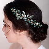 BERYUAN Teardrop Flower Crystal Hair Comb for Women Cute Crystal Comb for Bride Green