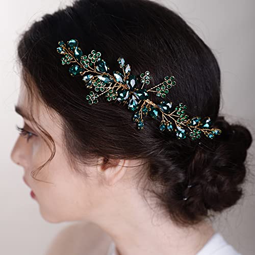 Beryuan Teardrop Flower Crystal Hair Comb For Women Cute Crystal Comb For Bride Green #TOP13