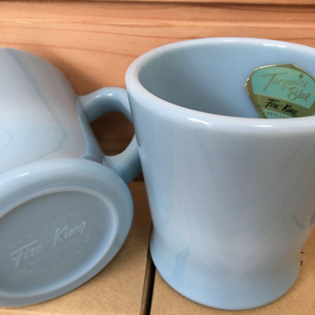 Amazon.co.jp: Fire King D-Handle Mug, Turquoise Blue, Set of 2i  