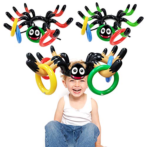 3 Pack Giant Spider Witch Hat Ring Toss Inflatable Halloween Party Games Kids Adult Indoor Outdoor Carnival Family Party Games Spider Toys Halloween School Party Favors (3 Giant Spiders,12 Rings)